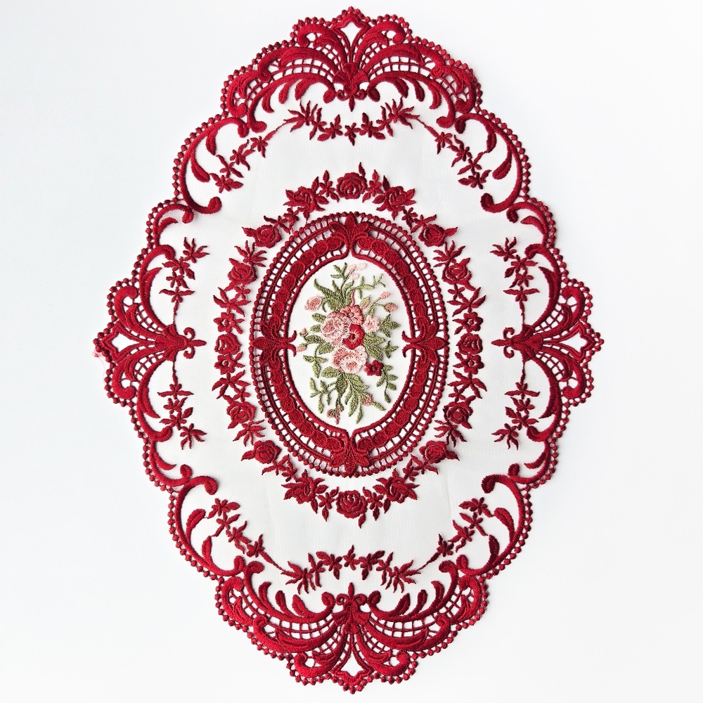 Retro Lace Placemat Oval Embroidered Table Place Mats French Crochet Doilies